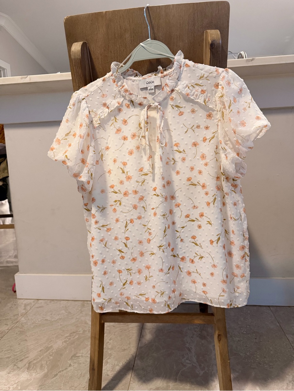 White Floral Tie-Neck Blouse